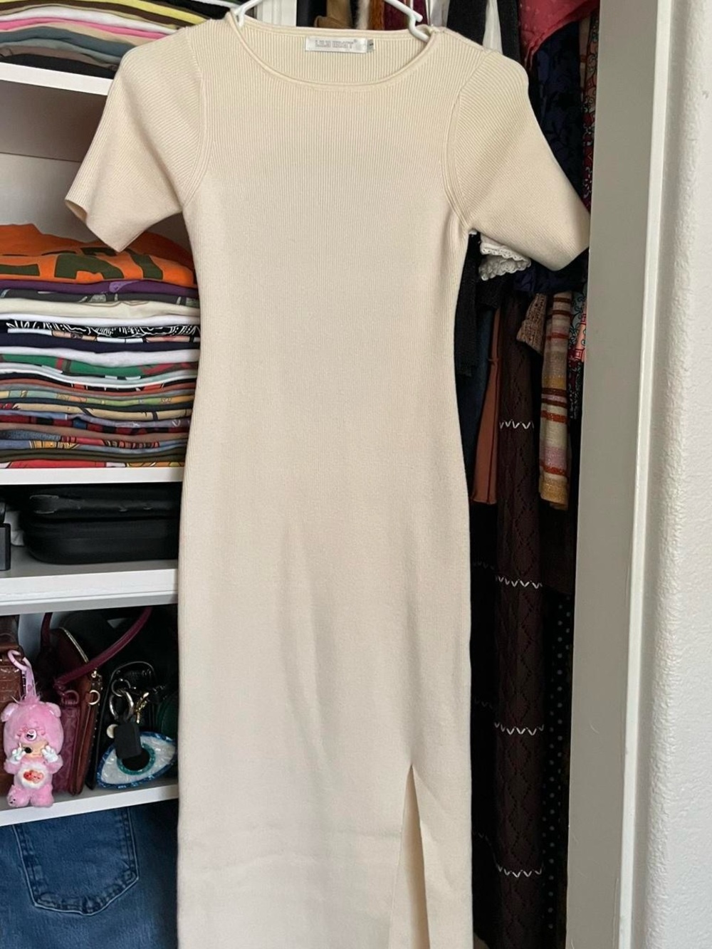 Lily Whyte cream bodycon midi dress